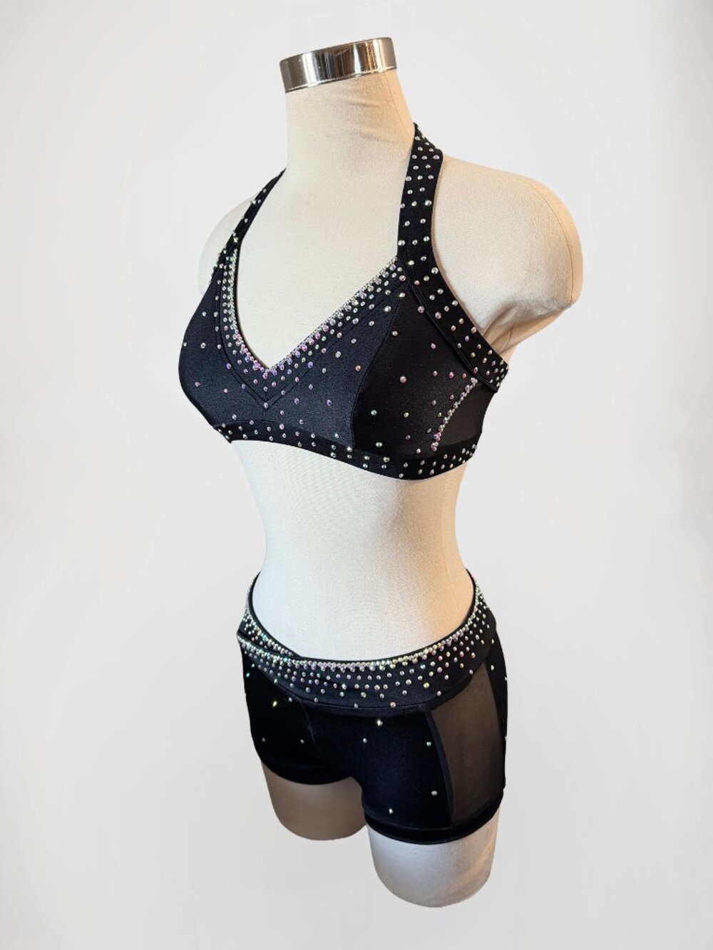 Black Mesh Detail Sweetheart Set - X-Small